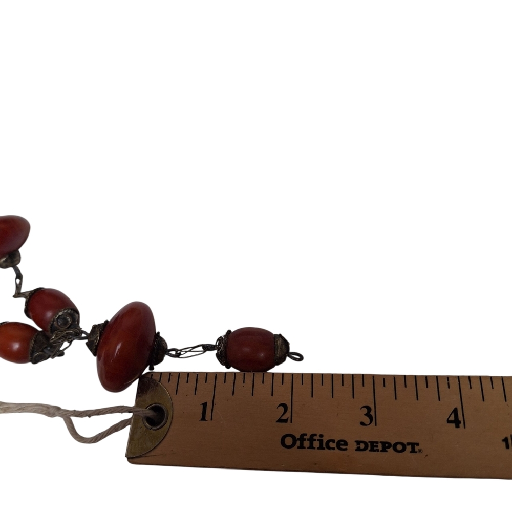 Vtg Cherry Red Bakelite Beaded Station Necklace 32" 100g Silver Tone Chain - Picture 5 of 12